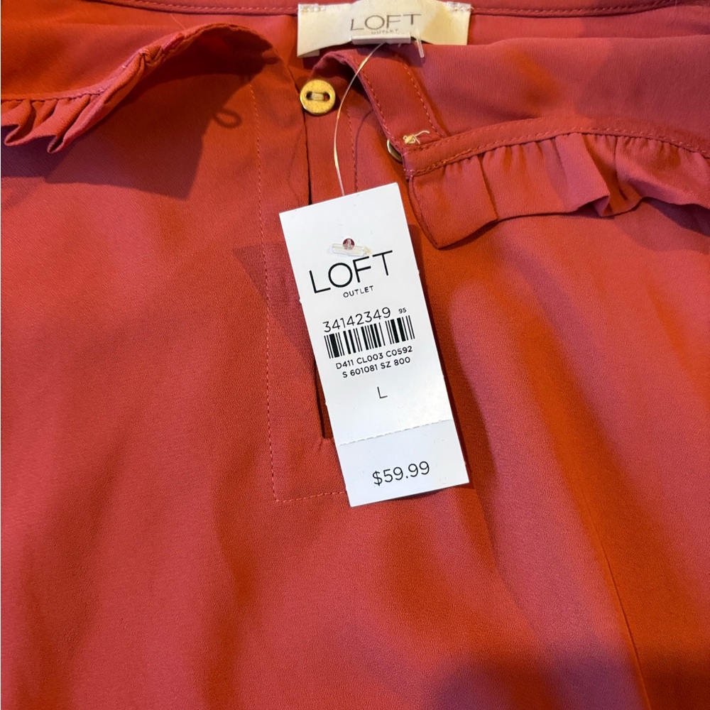 LOFT Vibrant Red Ruffled Top